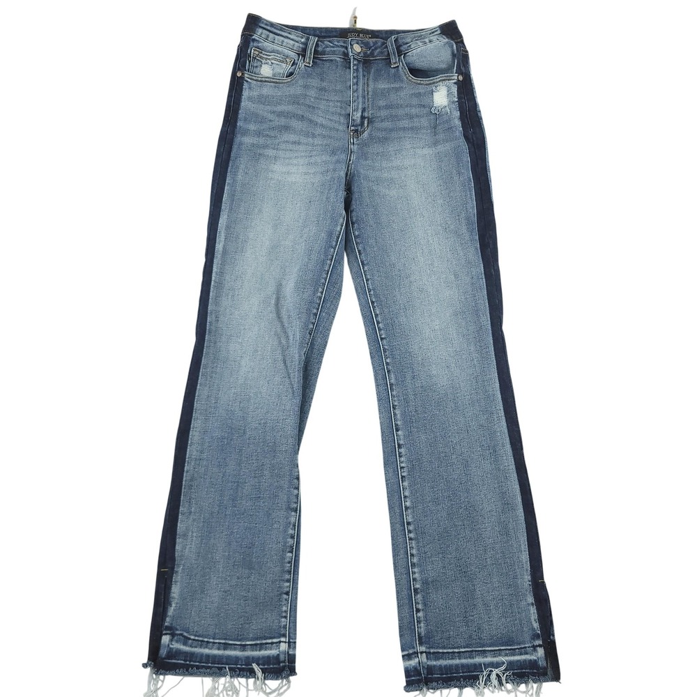 Judy Blue Jeans Womens 11/30 Blue Med Wash High Rise Straight Distressed Denim